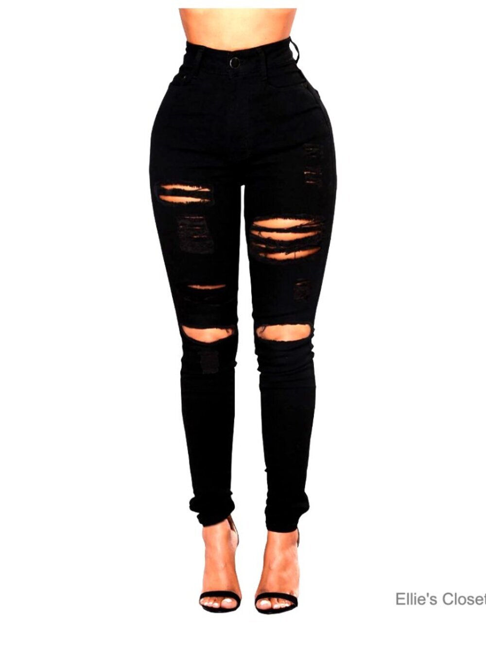High Waisted Distressed Ripped Skinny Jeans Stretch Denim